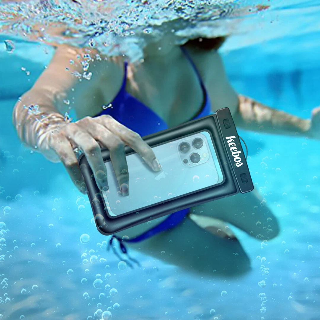 Keebos waterproof phone case floating in water