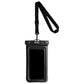 Black phone pouch with lanyard on a white background