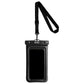 Black waterproof phone case worn at the beach