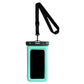 Turquoise waterproof phone case worn as a phone necklace