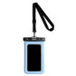 Blue waterproof phone case with strap on vacation