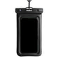 Black waterproof phone case with strap, front view