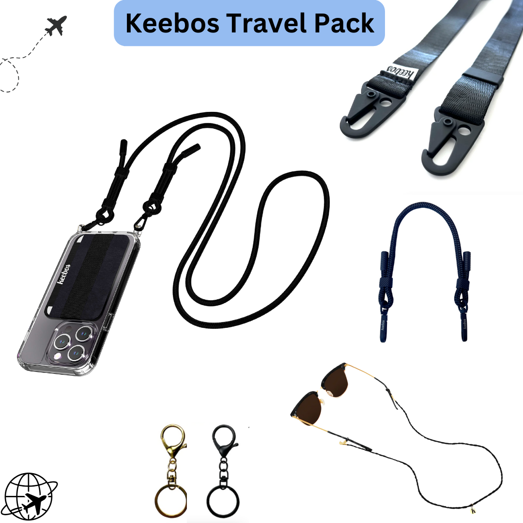 Keebos Travel Pack Bundle - Crossbody Case, Sunglass Strap & More.