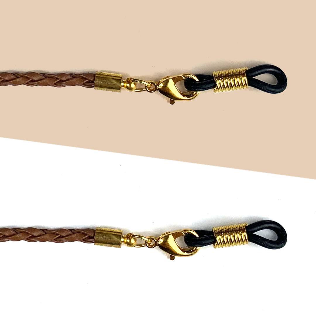 Brown sunglass strap, side view