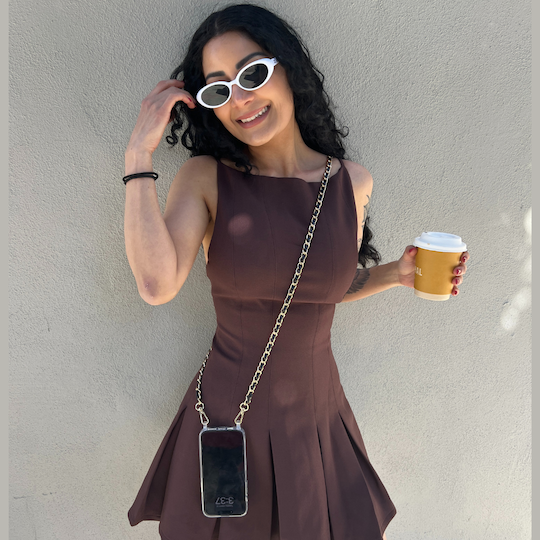 phone case with metal and leather strap