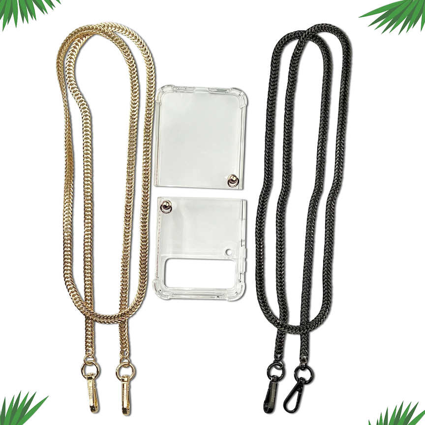 Samsung Galaxy Z Flip 4 Crossbody Phone Case Gold Chain & Onyx Chain Samsung Galaxy Z Flip 4 Crossbody Phone Case Gold Chain & Onyx Chain
